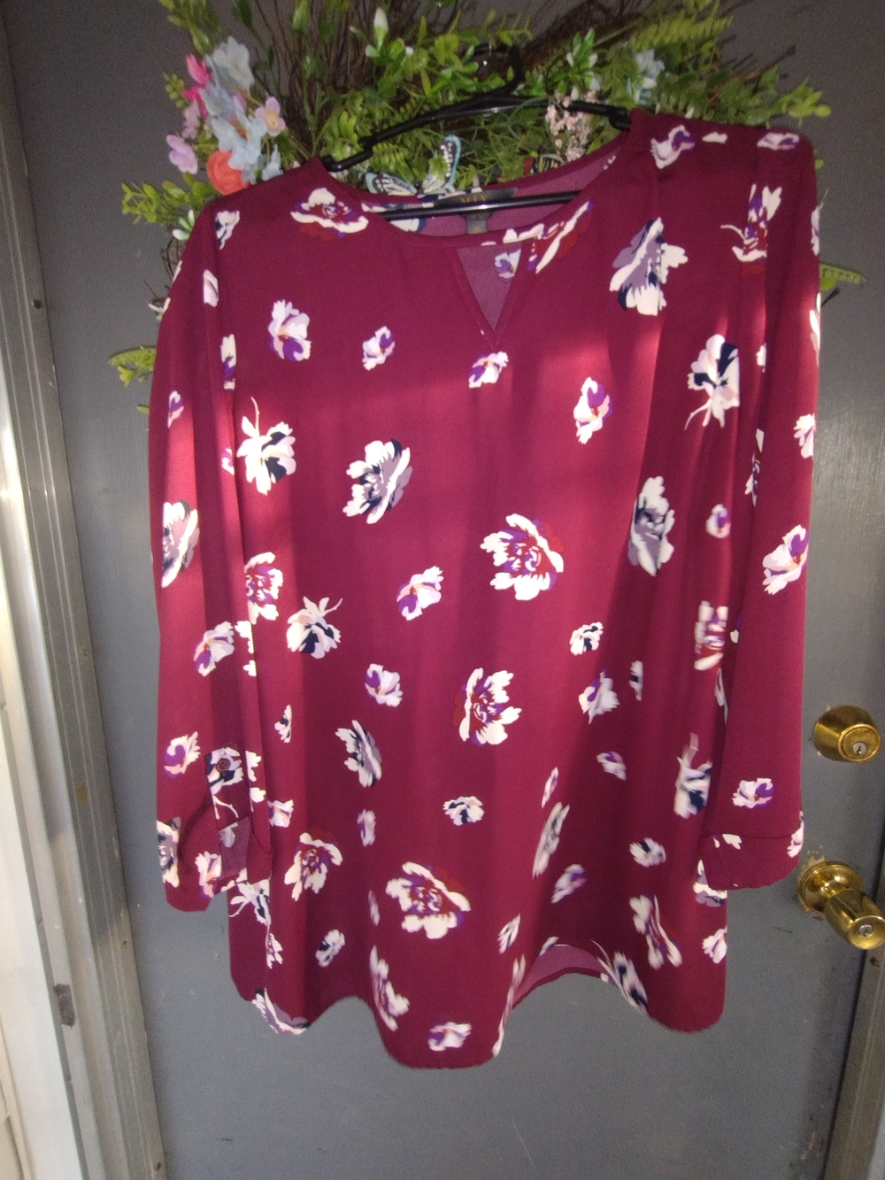 Mix It Maroon Floral Long-Sleeve Blouse